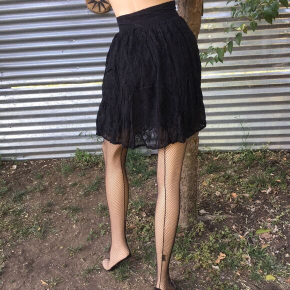 90’s ESPRIT Goth High Waist Embroidered Lace Pleated Button Down Mini Skirt - Picture 3 of 9